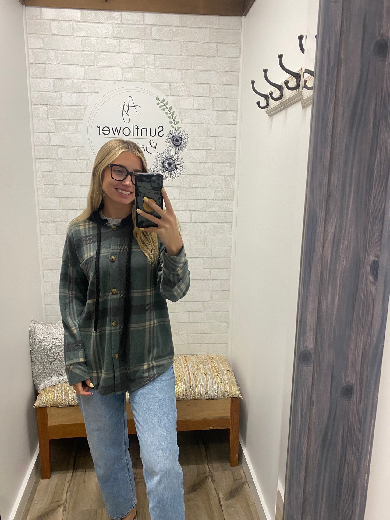 Weekender Plaid Hoodie Shacket - Green