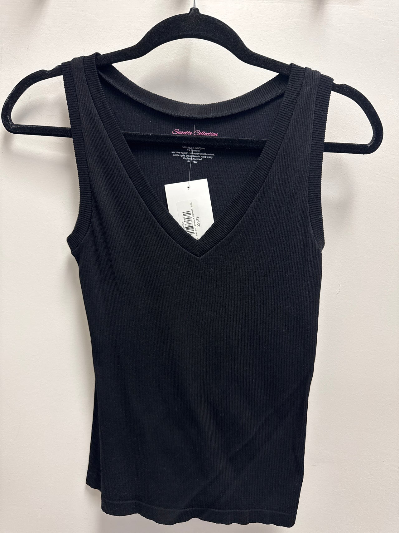 Essential V Ribbed Long Tank - Black