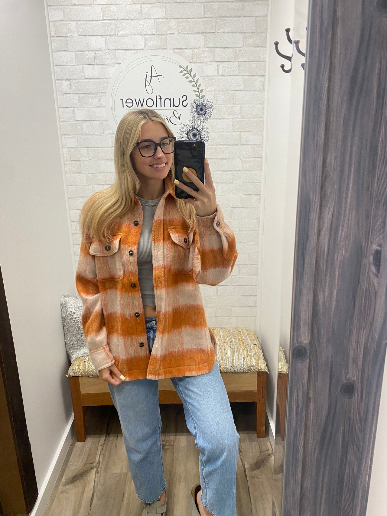 Fall Escape Shacket -Carrot Plaid