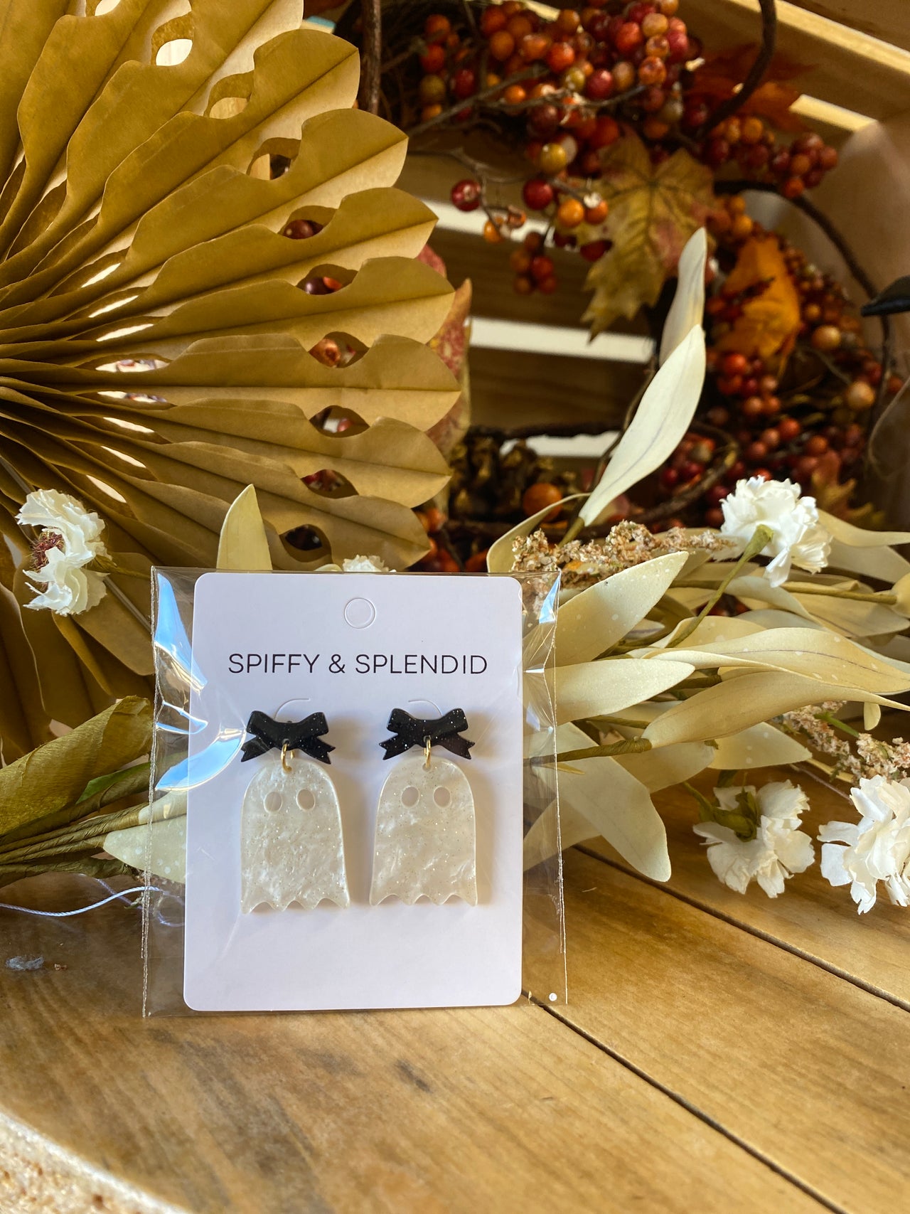 Bow Ghost Earrings - White Shimmer /