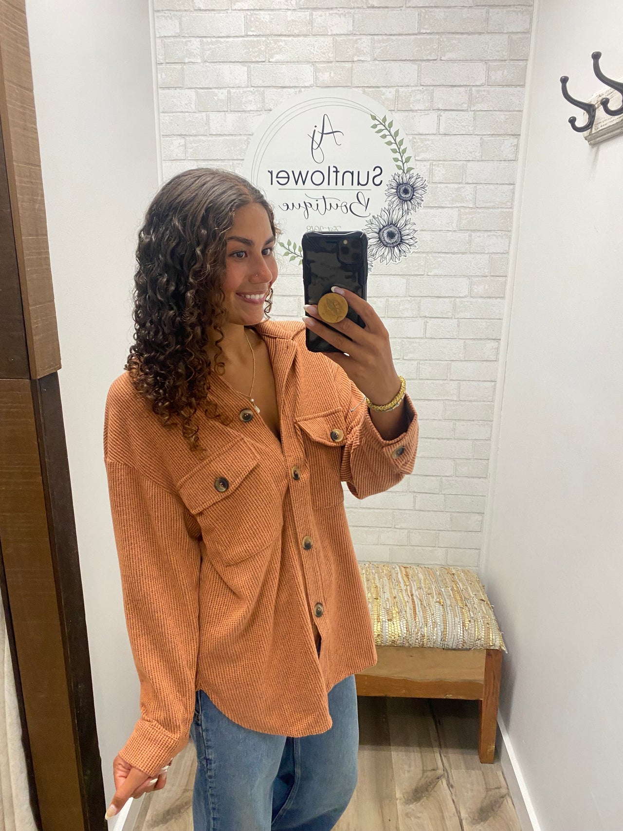Fall Breeze Waffle Shacket- Rust