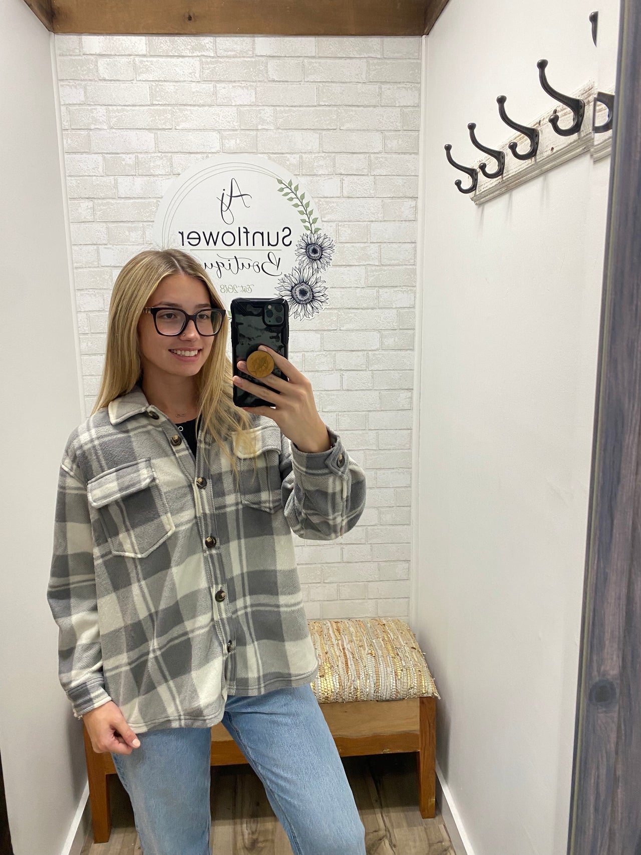 Morning Chill Plaid Shacket -Gray