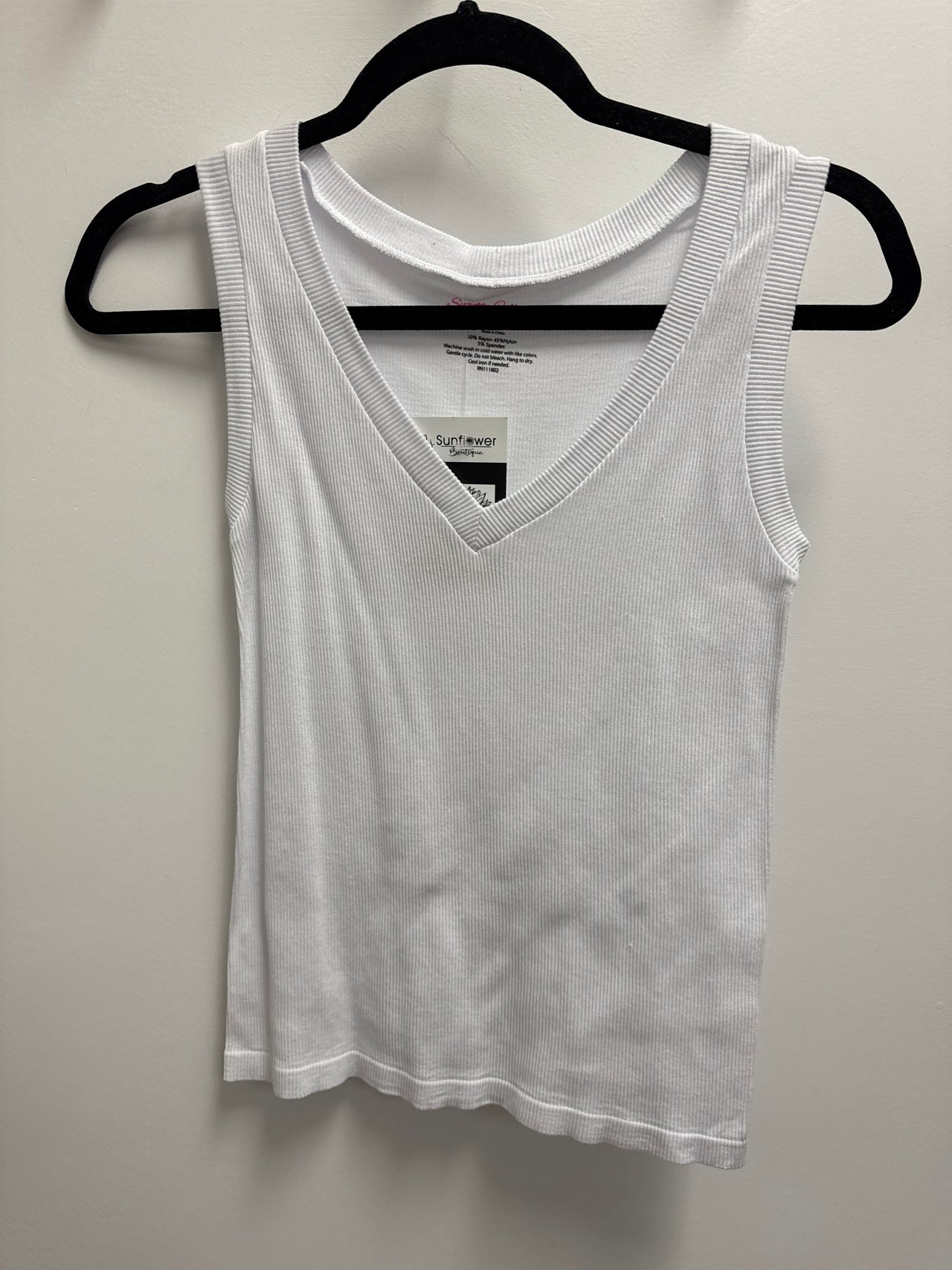 Essential V Ribbed Long Tank - White XS/S