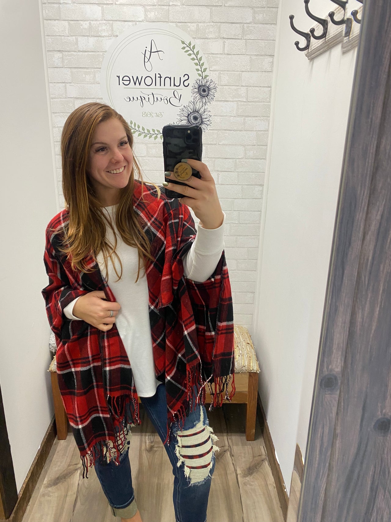 Winter Time Plaid Fringe Poncho