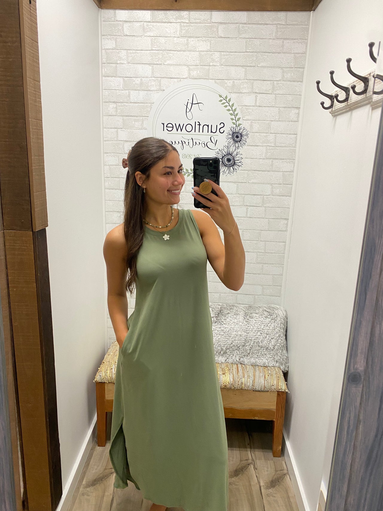 Shoreline Swing Dress-Light Olive
