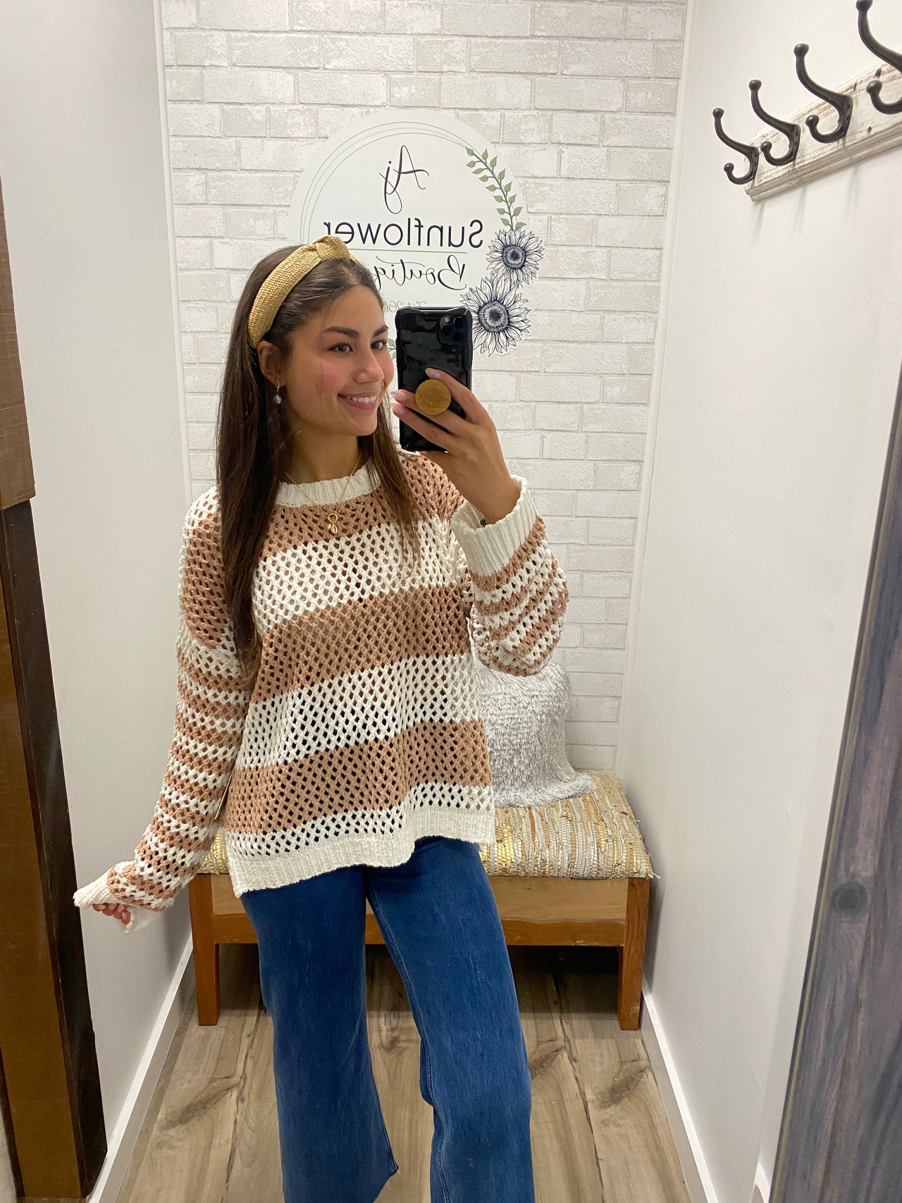 Salt & Surf Striped Sweater-White/Tan