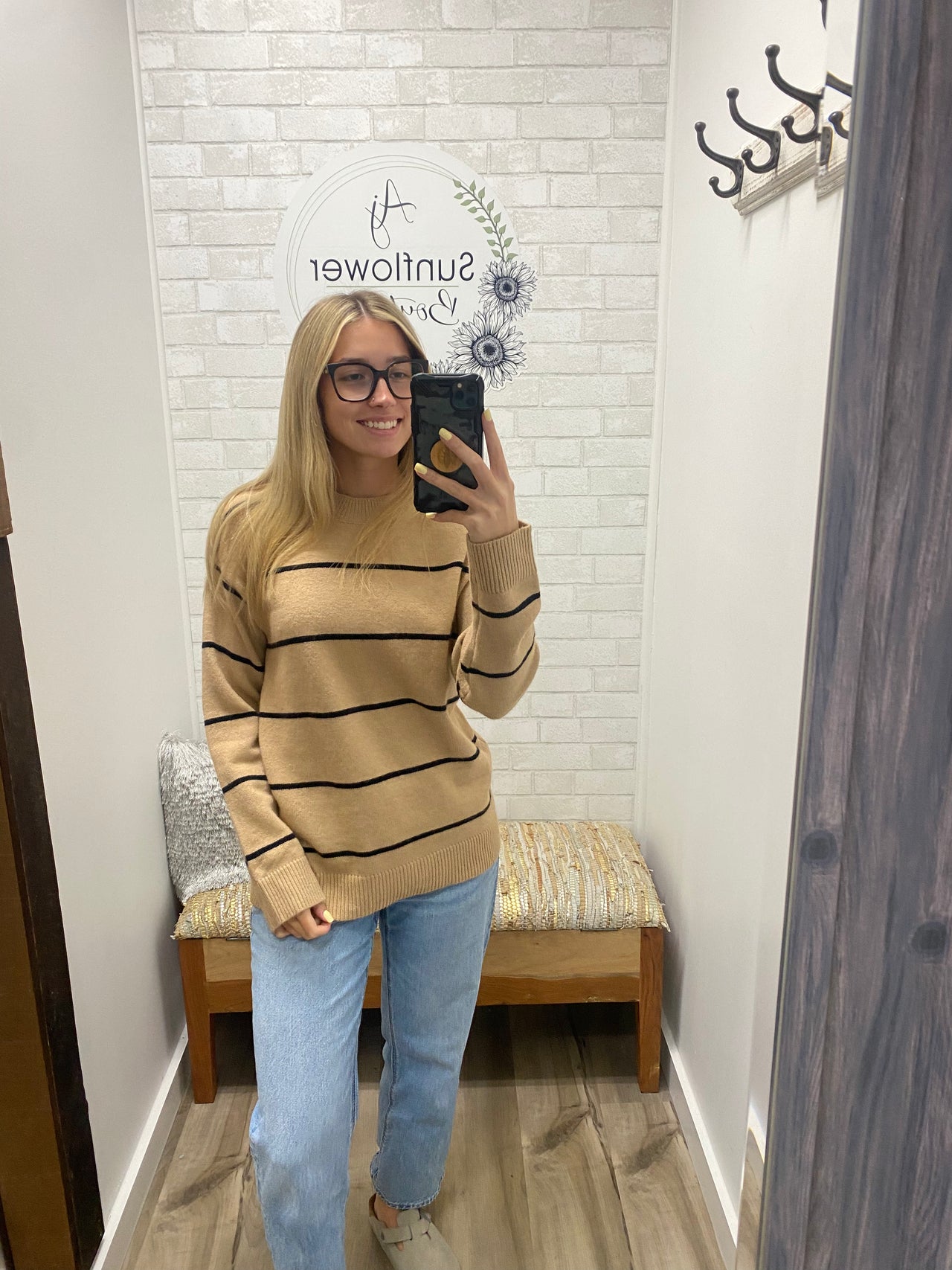 Weekend Stroll Stripe Sweater - Cookie Dough