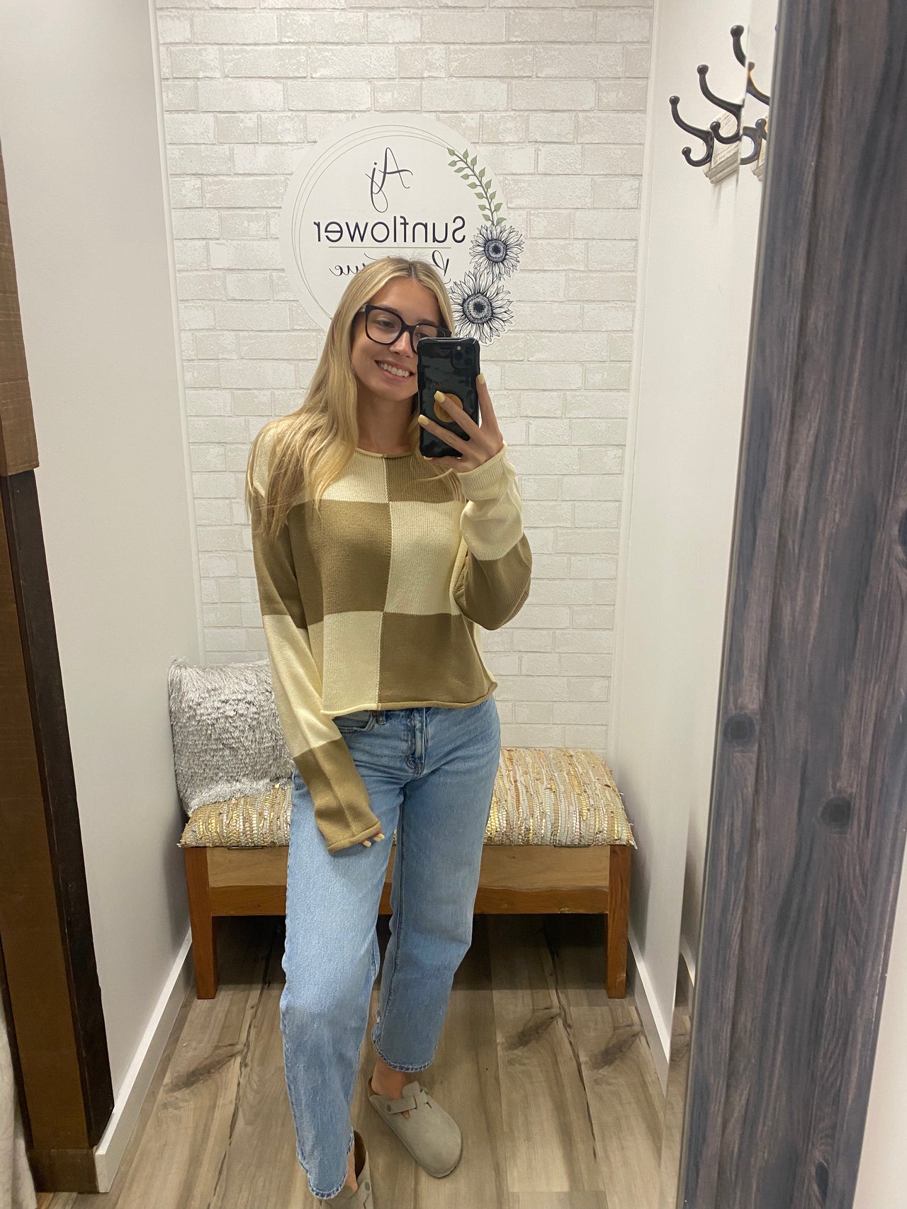 Harvest Check Sweater-Beige
