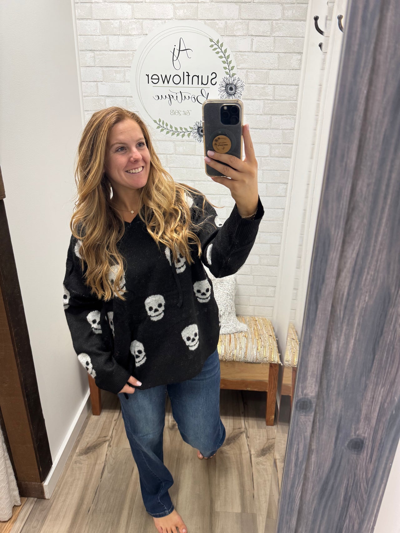 Hauntingly Cozy Skull Hoodie -Silver/Black