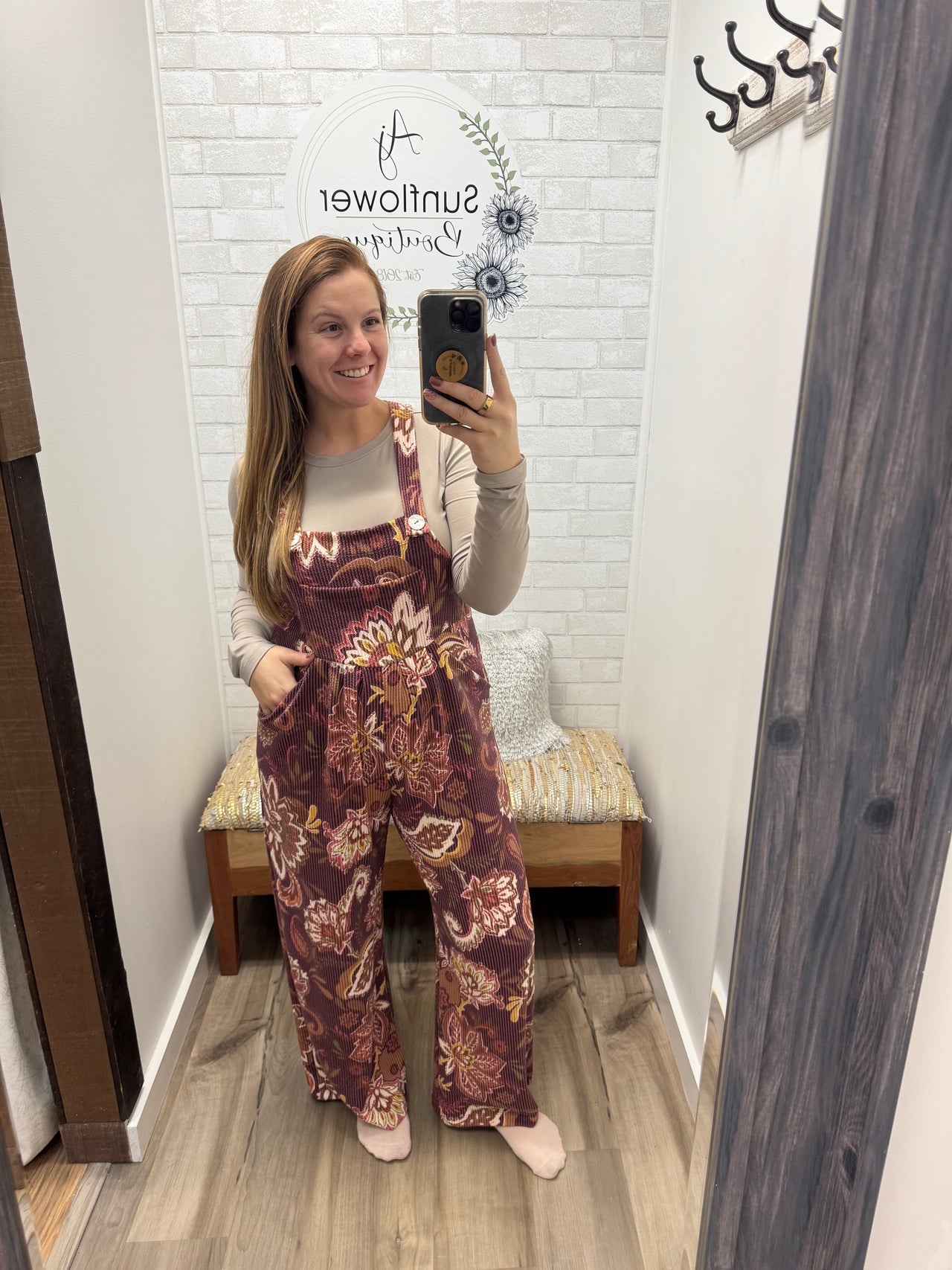 Fireside Floral Cord Overalls