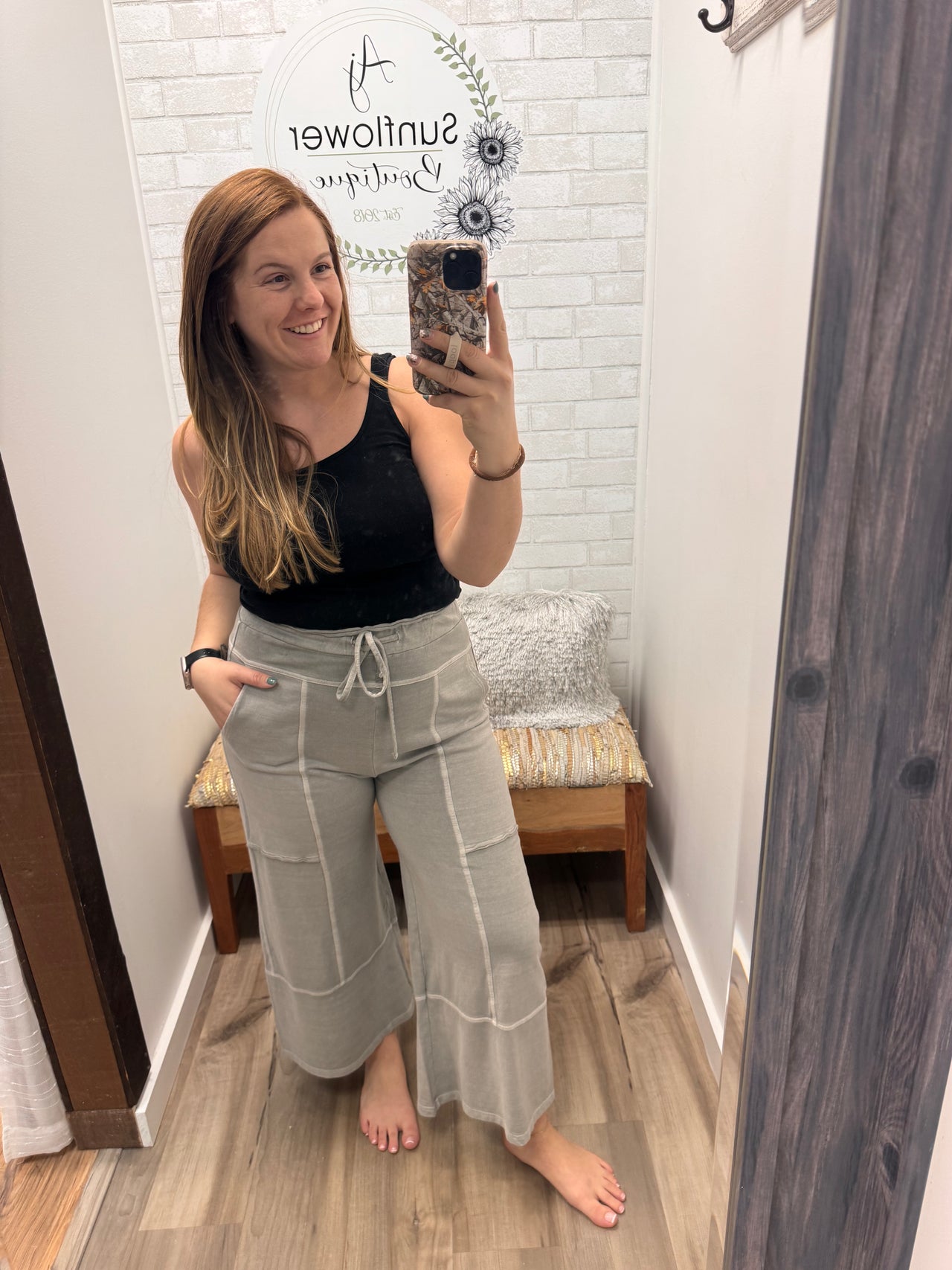 Fresh Start French Terry Wide Leg Pants-Gray