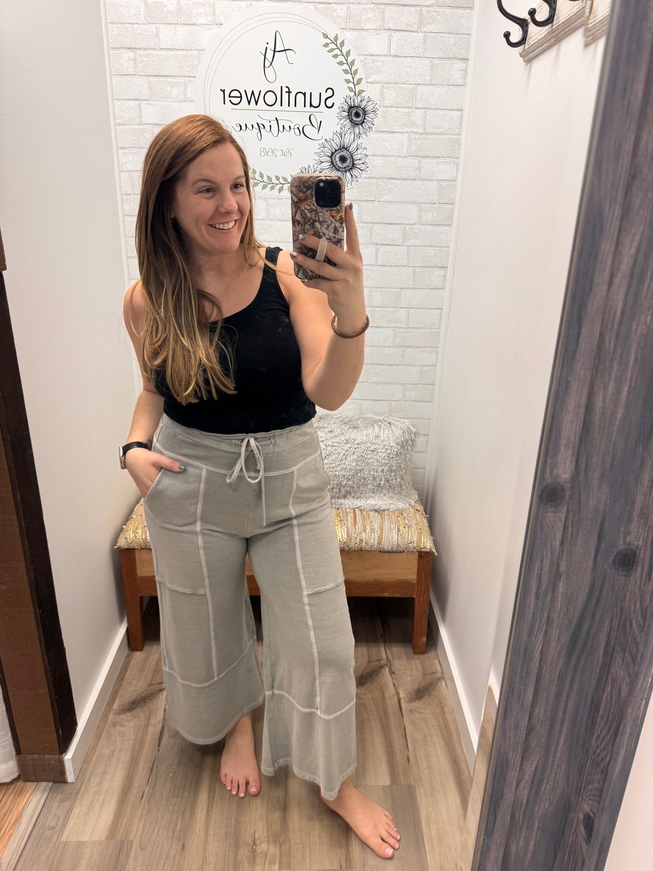 Fresh Start French Terry Wide Leg Pants-Gray