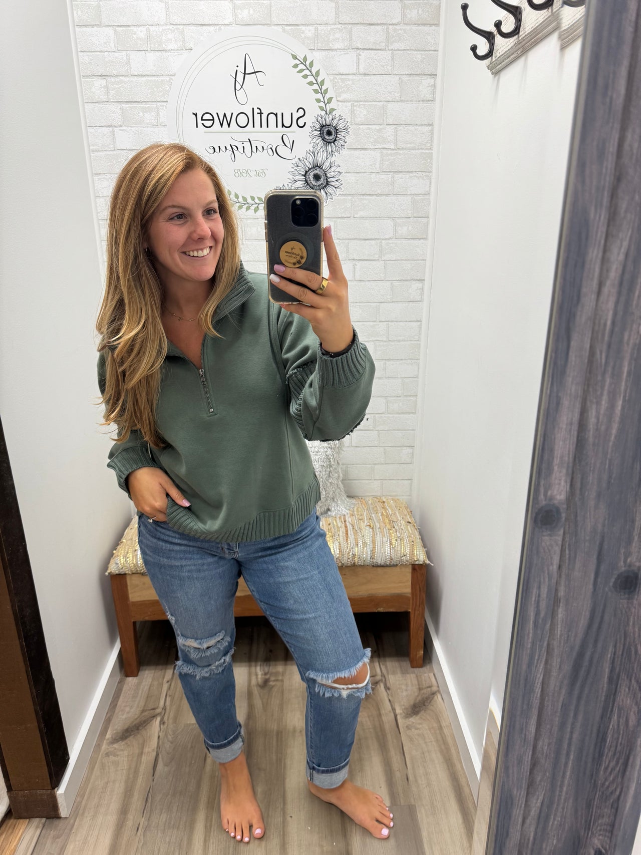 Woodland Walk Quarter Zip- Olive