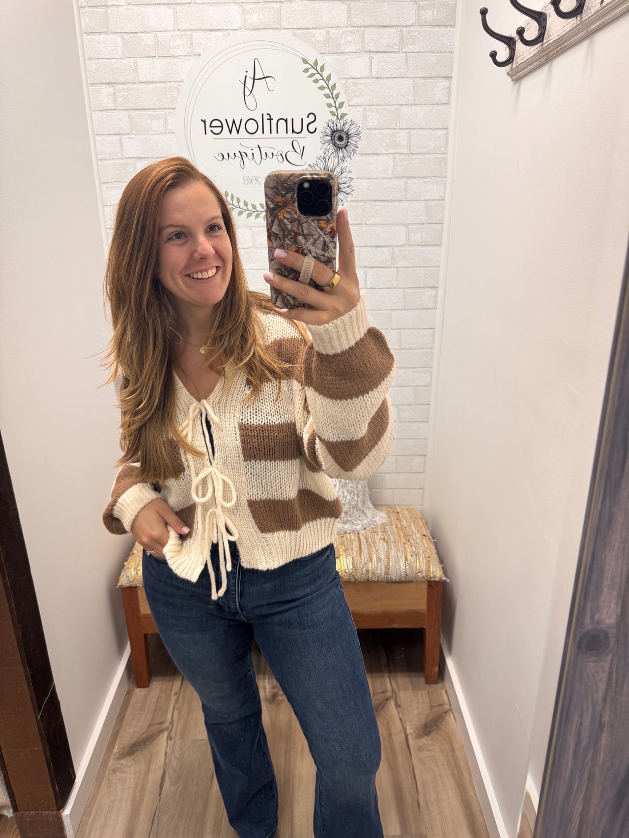 The Maggie Tie-Front Striped Cardigan - Brown