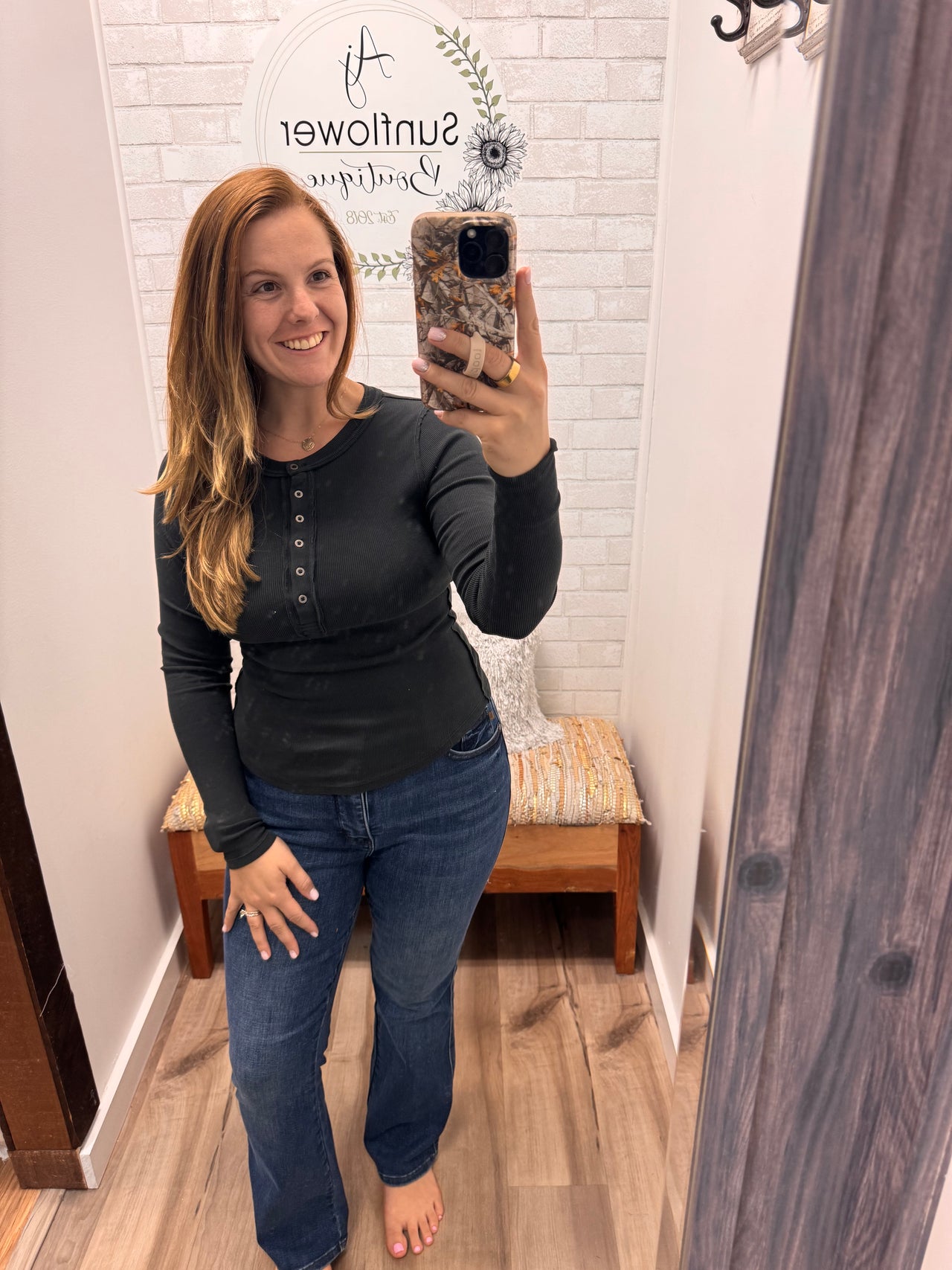 Brynn Button Henley -Black