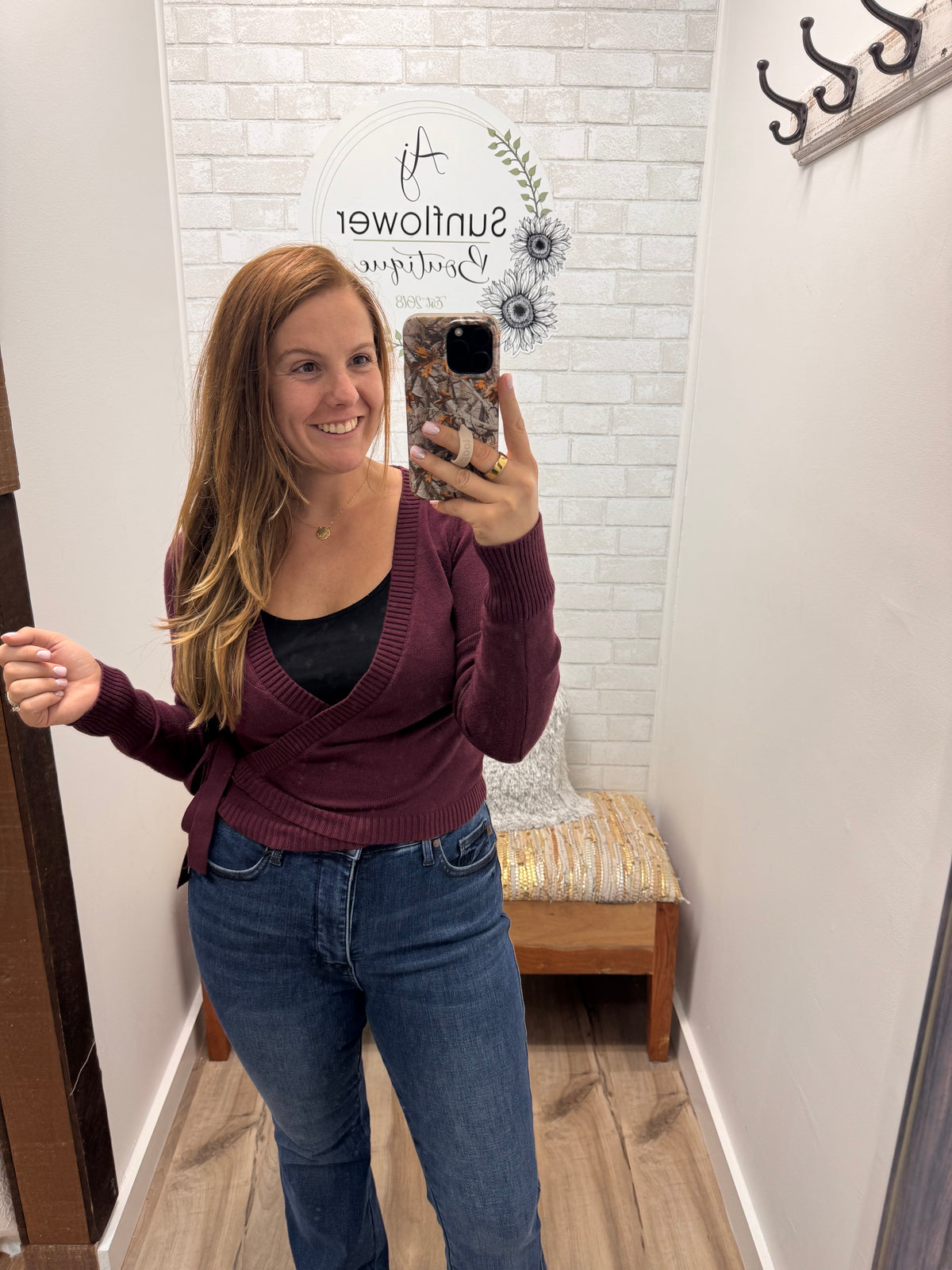 The Tessa Wrap Sweater - Dark Cherry