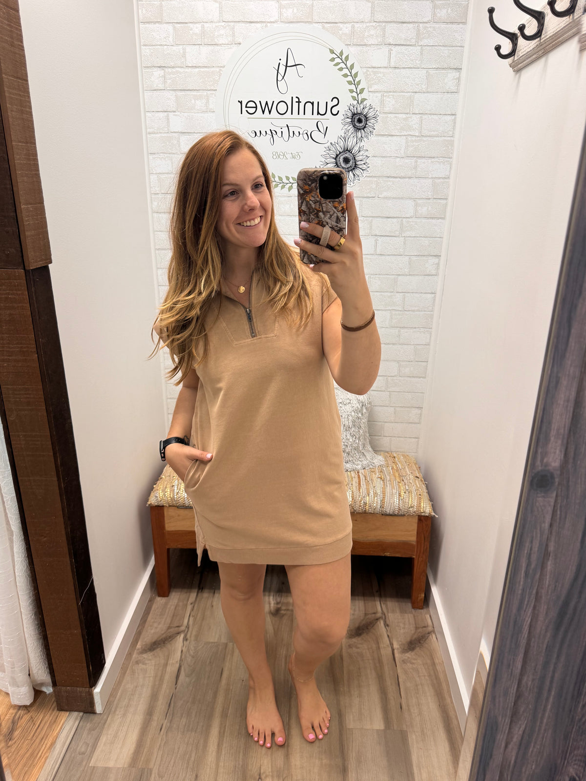 The Rowan Half-Zip Dress - Dark Taupe