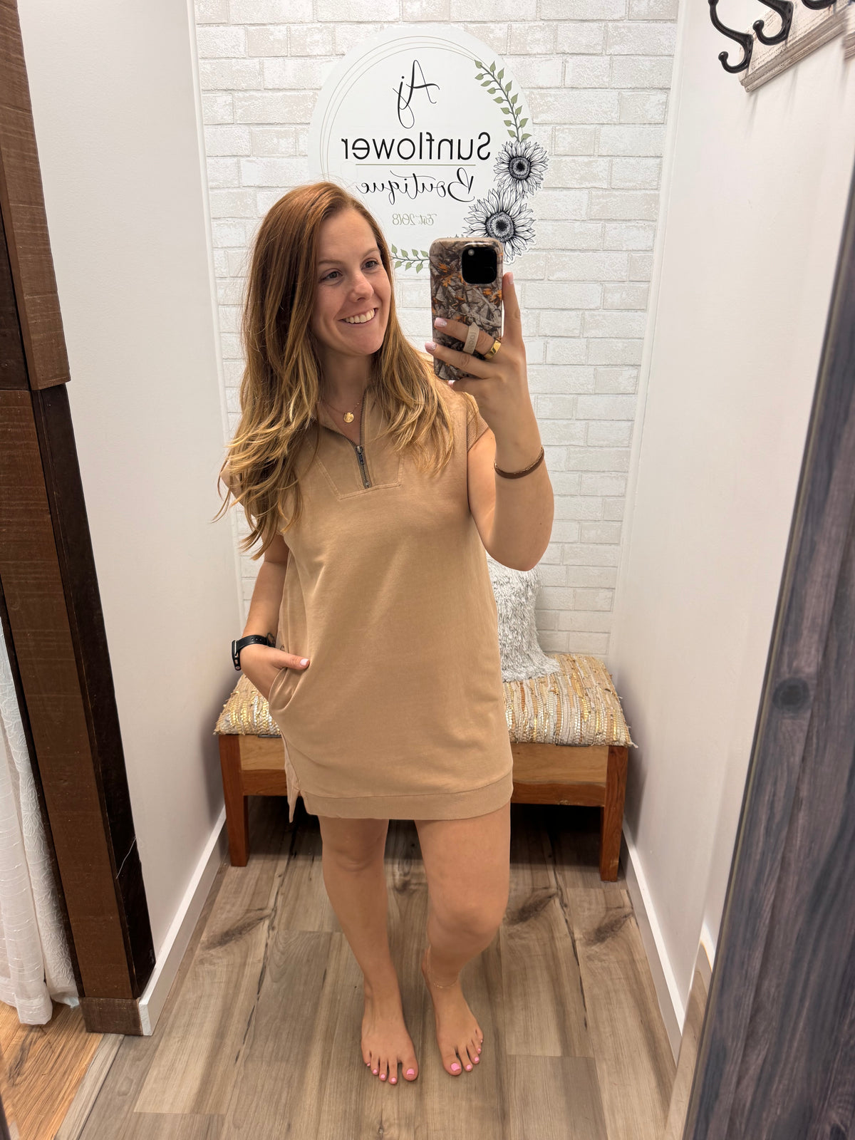 The Rowan Half-Zip Dress - Dark Taupe
