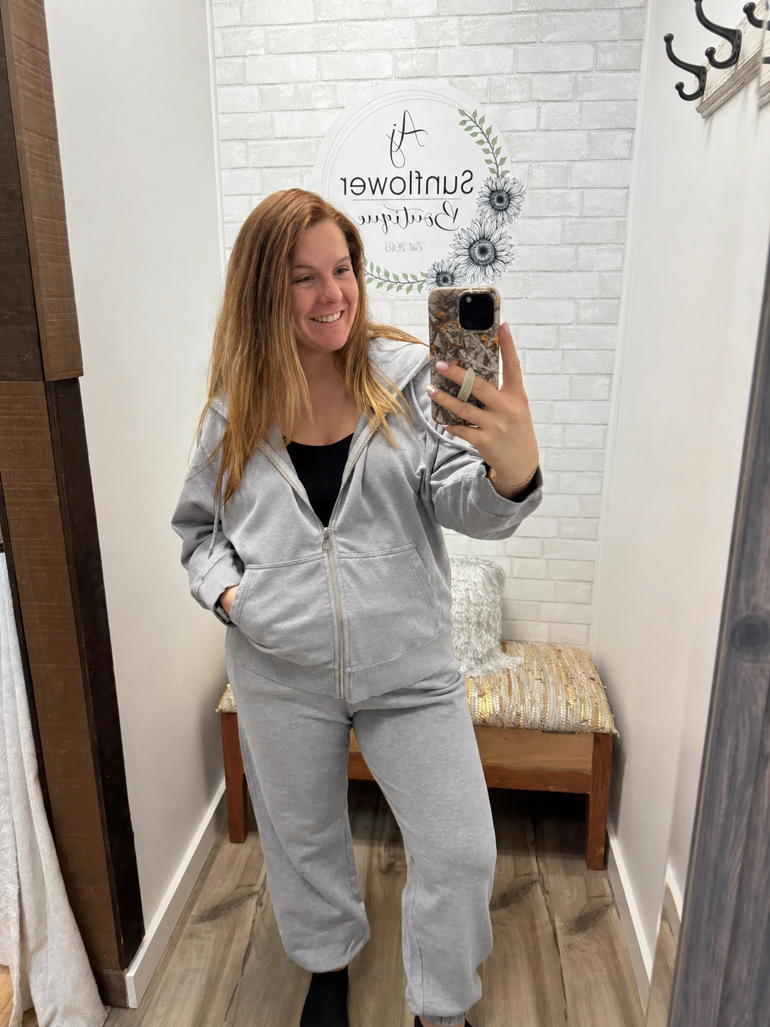 Blush Weekend French Terry Zip Hoodie- Gray